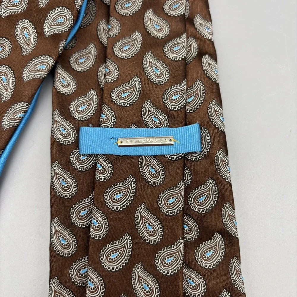 Ernenegildo Zegna‎ Brown/Blue Paisley 100% Seta Silk Made in Italy Business 59